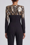 Round Neck Sparkly Black Sequin Beaded Mother of the Bride Jumpsuits