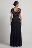 V-Neck Sparkly Black Beaded A Line Long Mother of the Bride Dress with Pleats