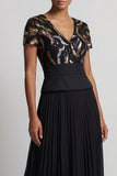 V-Neck Sparkly Black Beaded A Line Long Mother of the Bride Dress with Pleats
