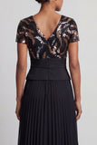 V-Neck Sparkly Black Beaded A Line Long Mother of the Bride Dress with Pleats