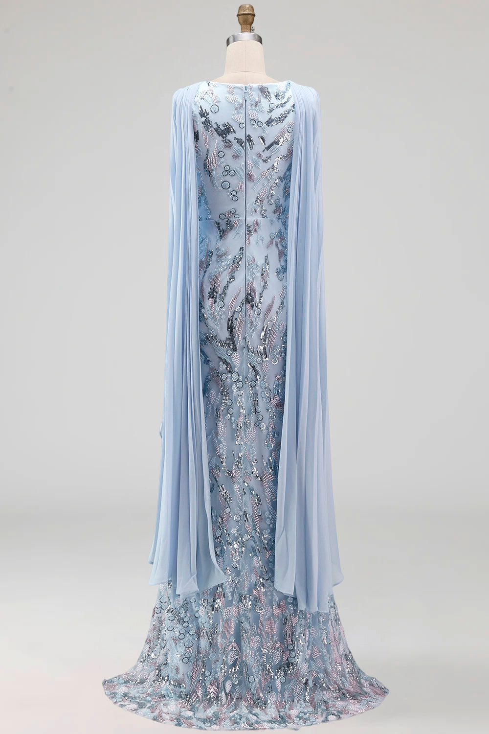Sparkly Sky Blue Mermaid Long Beaded Mother of the Bride Dress with Cape