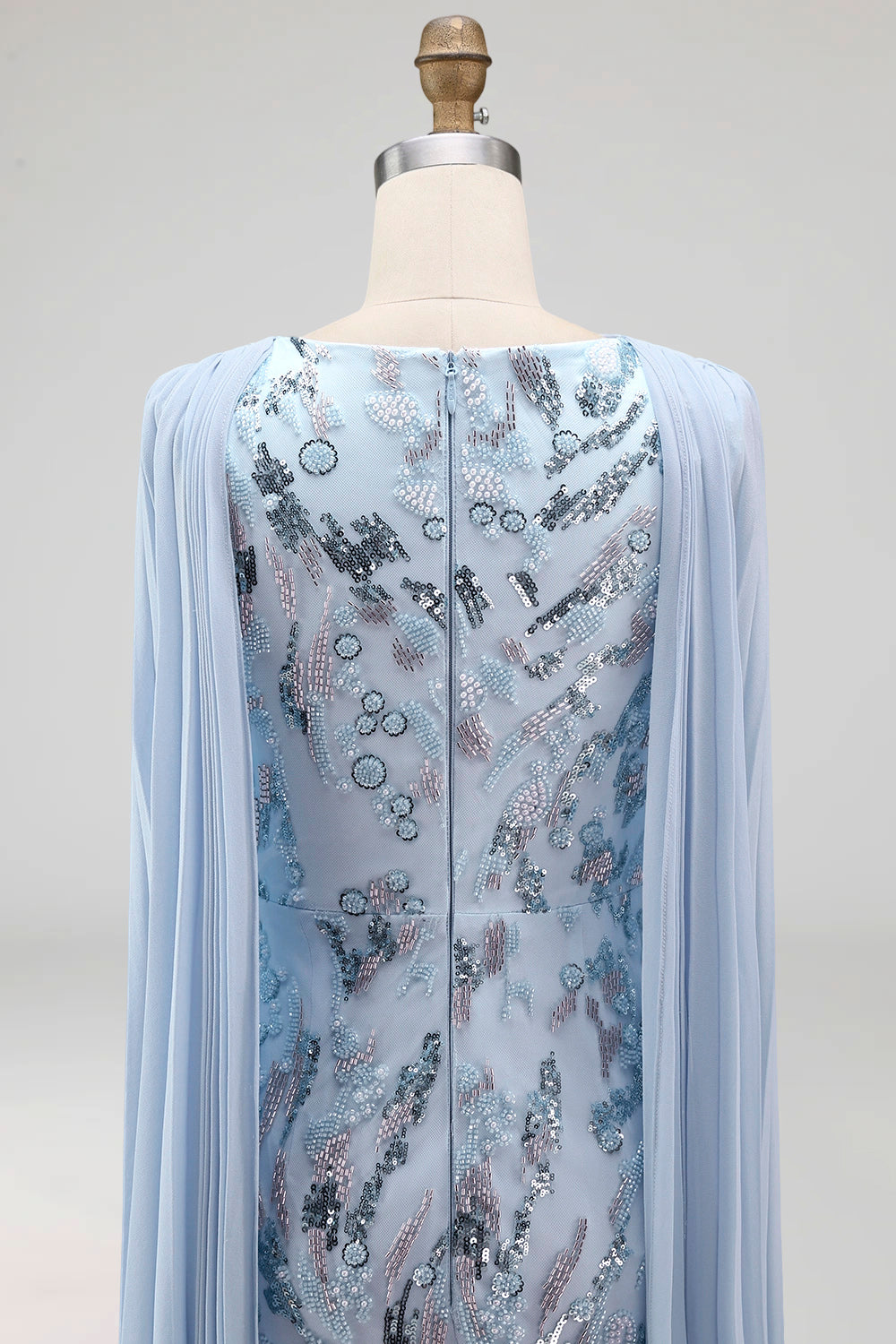 Sparkly Sky Blue Mermaid Long Beaded Mother of the Bride Dress with Cape