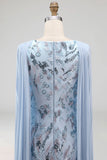 Sparkly Sky Blue Mermaid Long Beaded Mother of the Bride Dress with Cape