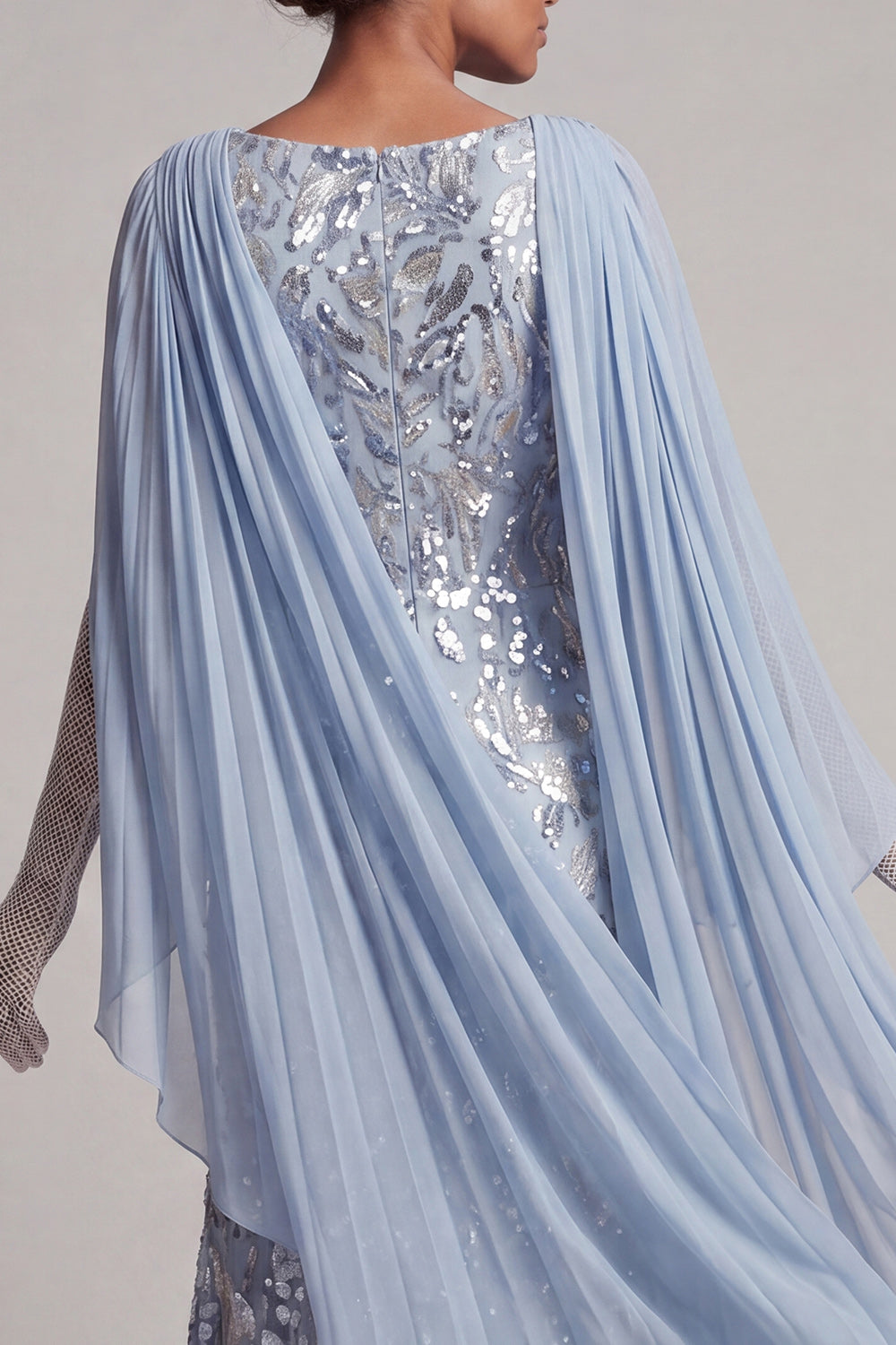 Sparkly Sky Blue Mermaid Long Beaded Mother of the Bride Dress with Cape