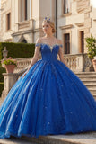 Sparkly Royal Blue Beaded Princess Long Quinceanera Dress with Fringes