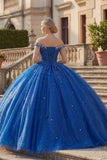 Sparkly Royal Blue Beaded Princess Long Quinceanera Dress with Fringes