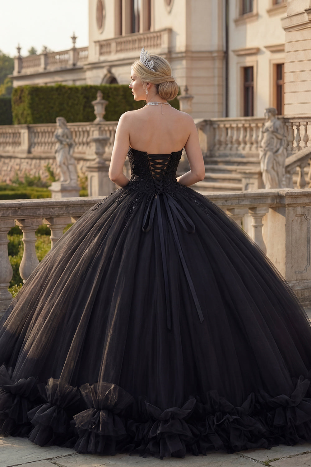 Halter Backless Princess Sparkly Black Long Quinceanera Dress with Beading