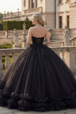 Halter Backless Princess Sparkly Black Long Quinceanera Dress with Beading