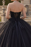 Halter Backless Princess Sparkly Black Long Quinceanera Dress with Beading