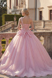 Ruched Pink Floral One Shoulder Princess Long Quinceanera Dress with Beading