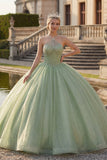 Corset Glitter Mint Green Long Princess Halter Quinceanera Dress with Beading