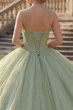 Corset Glitter Mint Green Long Princess Halter Quinceanera Dress with Beading