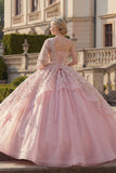 One Shoulder Sparkly Pink Princess Beaded Long Quinceanera Dress with Ruffles