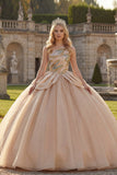 Long Sparkly Champagne Sequin Princess Quinceanera Dress with Ruffles