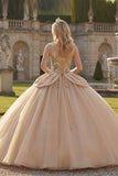 Long Sparkly Champagne Sequin Princess Quinceanera Dress with Ruffles
