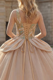 Long Sparkly Champagne Sequin Princess Quinceanera Dress with Ruffles