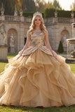 Ruffled Long Sparkly Champagne Sequin Princess Quinceanera Dress