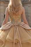 Ruffled Long Sparkly Champagne Sequin Princess Quinceanera Dress
