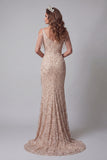 Sparkly Champagne Mermaid Long Cold Shoulder Beaded Pageant Dress with Fringes