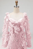 Long Sleeves Sparkly Blush Mermaid Long Beaded Floral Pageant Dress