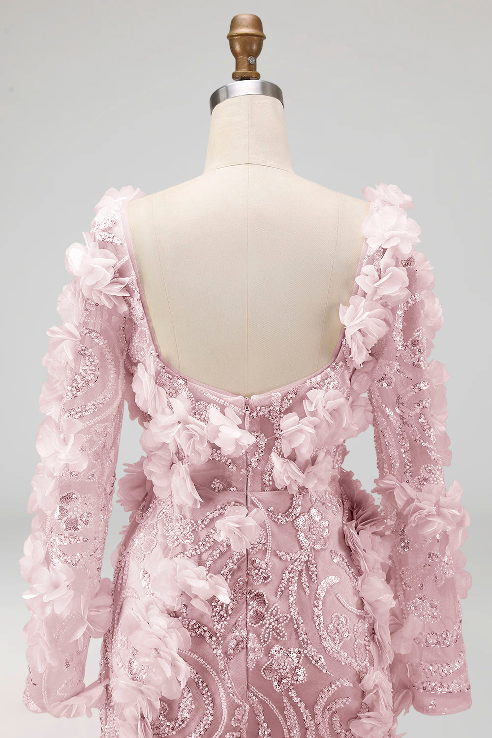Long Sleeves Sparkly Blush Mermaid Long Beaded Floral Pageant Dress