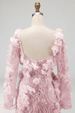 Long Sleeves Sparkly Blush Mermaid Long Beaded Floral Pageant Dress