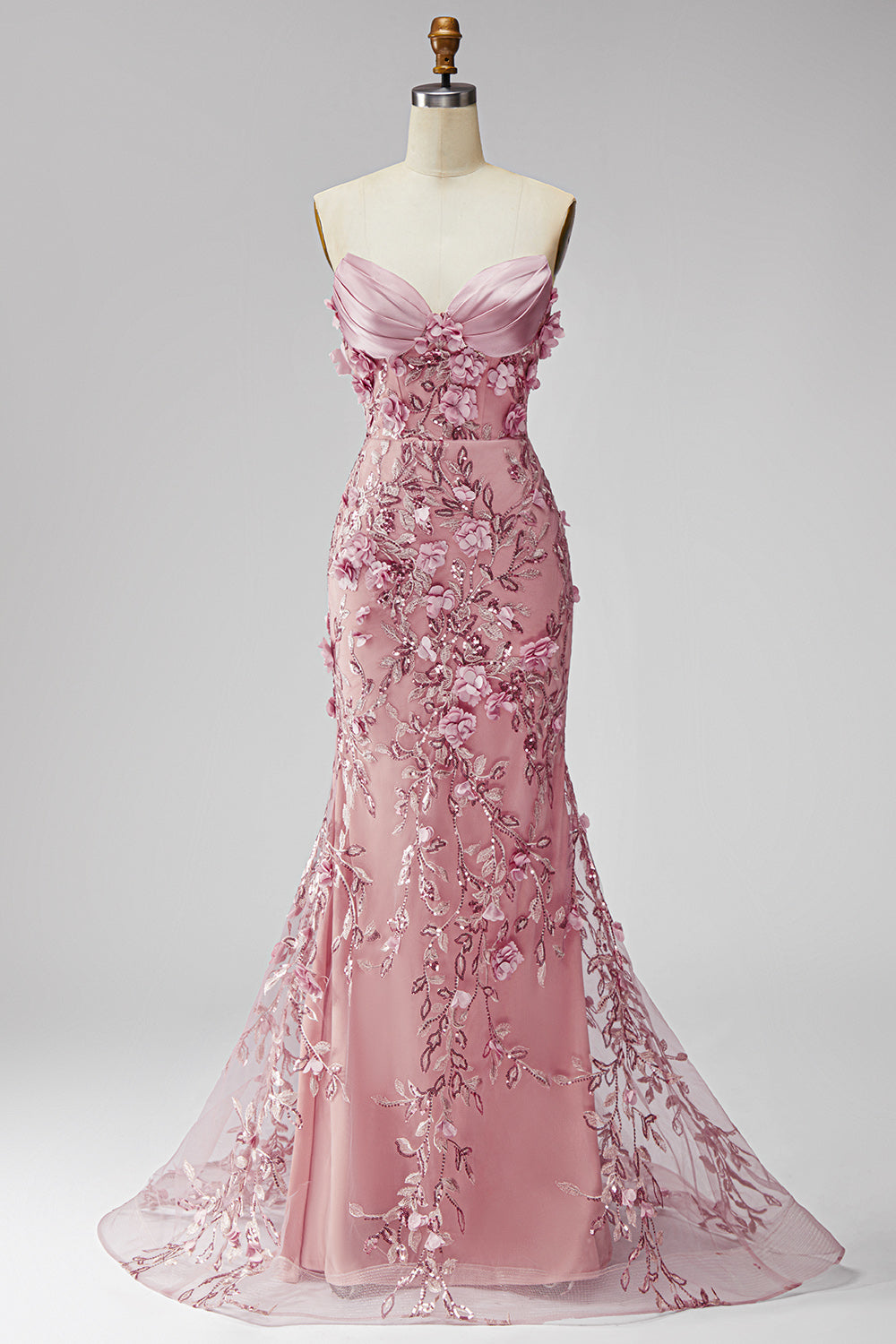 Sparkly Blush Corset Mermaid Long Beaded Floral Pageant Dress