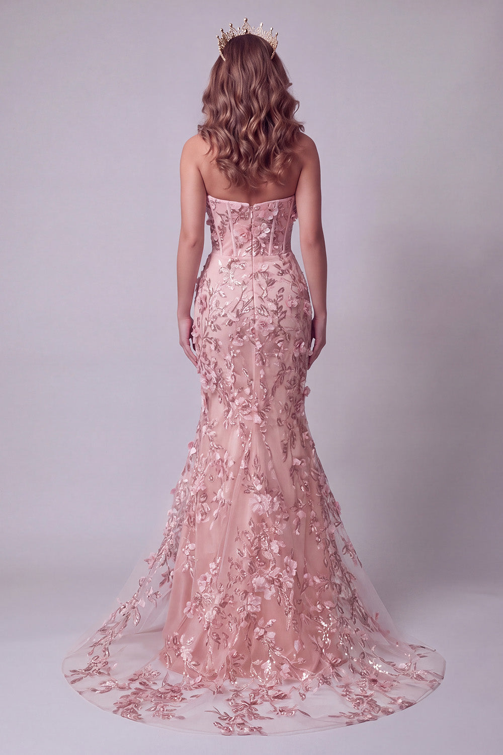 Sparkly Blush Corset Mermaid Long Beaded Floral Pageant Dress