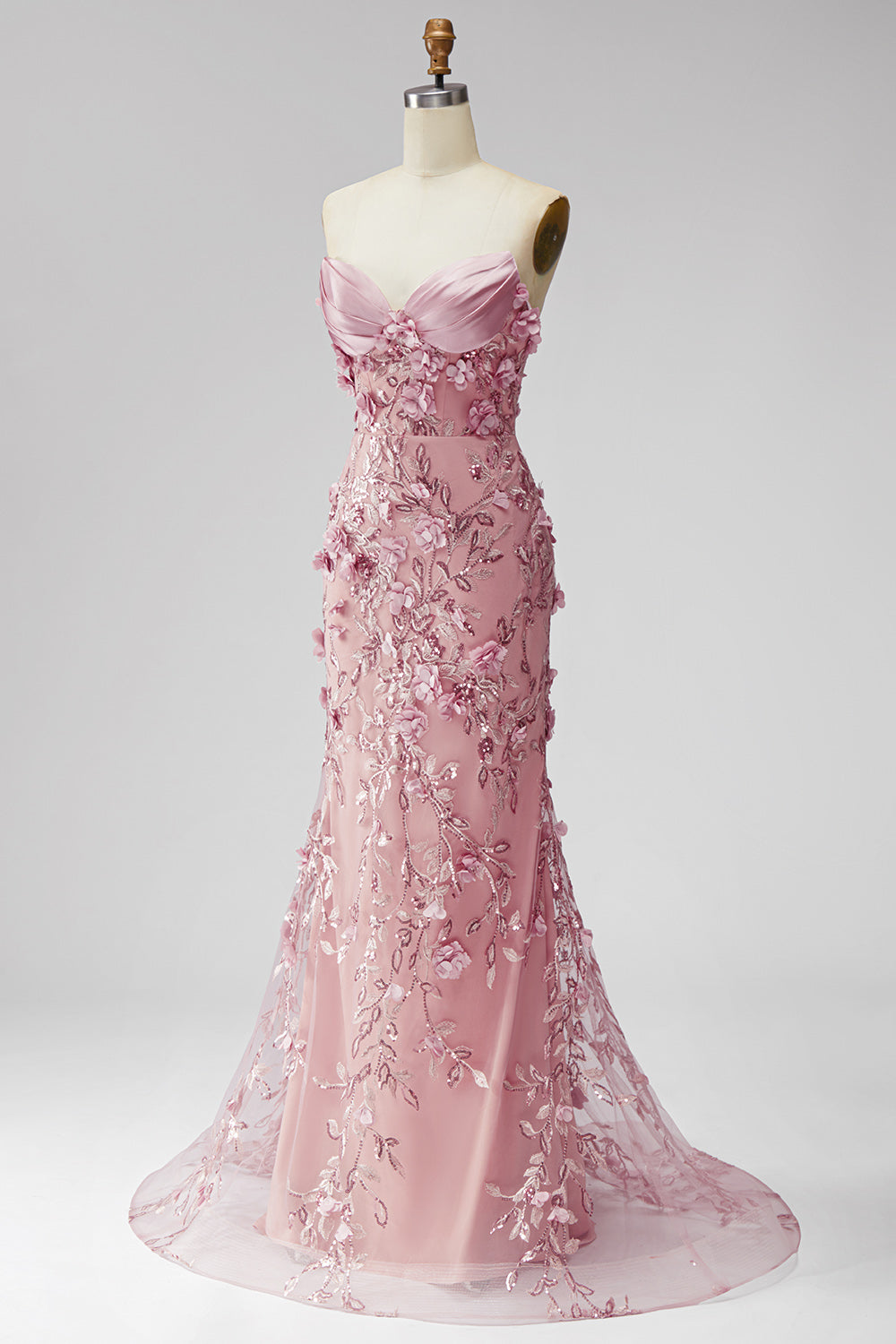 Sparkly Blush Corset Mermaid Long Beaded Floral Pageant Dress
