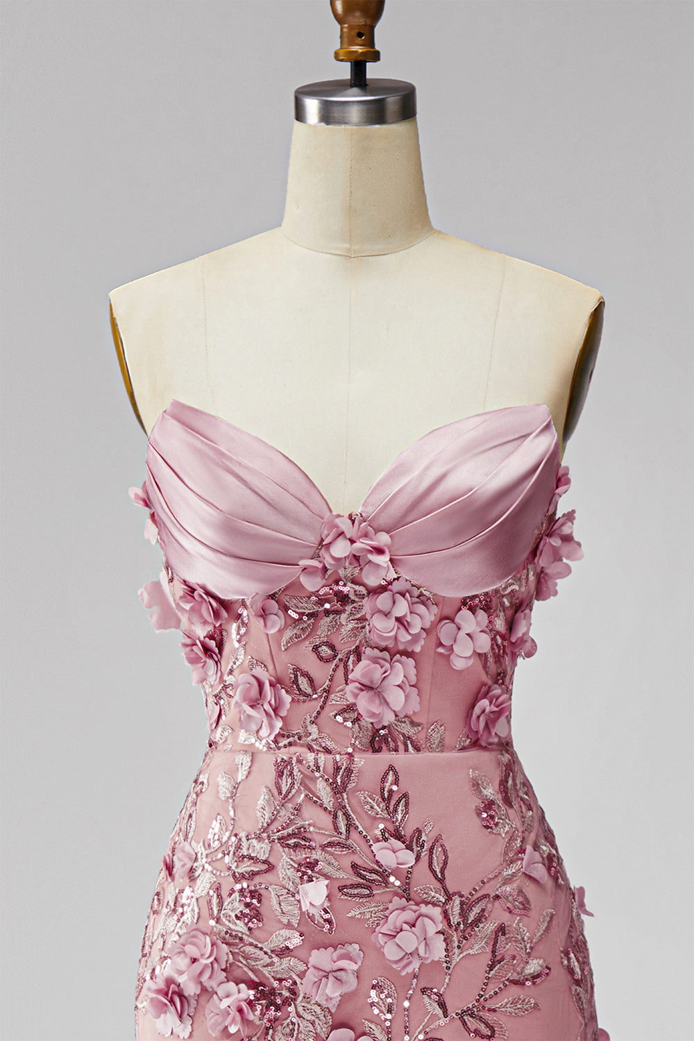 Sparkly Blush Corset Mermaid Long Beaded Floral Pageant Dress