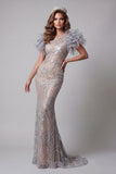 Sparkly Silver Mermaid Long One Shoulder Beaded Pageant Dress with 3D Flowers
