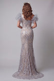Sparkly Silver Mermaid Long One Shoulder Beaded Pageant Dress with 3D Flowers