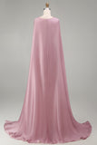 Sparkly Pink Mermaid Strapless Basque Waist Long Beaded Floral Pageant Dress with Cape