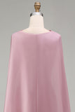 Sparkly Pink Mermaid Strapless Basque Waist Long Beaded Floral Pageant Dress with Cape