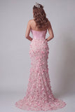 Pink Mermaid Long Ruffled Corset Floral Beaded Pageant Dress