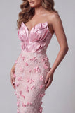 Pink Mermaid Long Ruffled Corset Floral Beaded Pageant Dress
