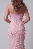 Pink Mermaid Long Ruffled Corset Floral Beaded Pageant Dress