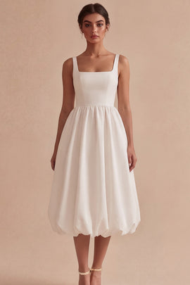 Square Neck White Maxi A Line Engagement Dress