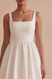 Square Neck White Maxi A Line Engagement Dress