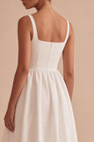 Square Neck White Maxi A Line Engagement Dress