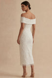 Sheath Maxi White Boho Wedding Dress with Pearls