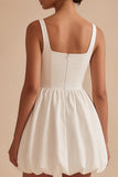 Short White A Line Square Neck Graduation Dress