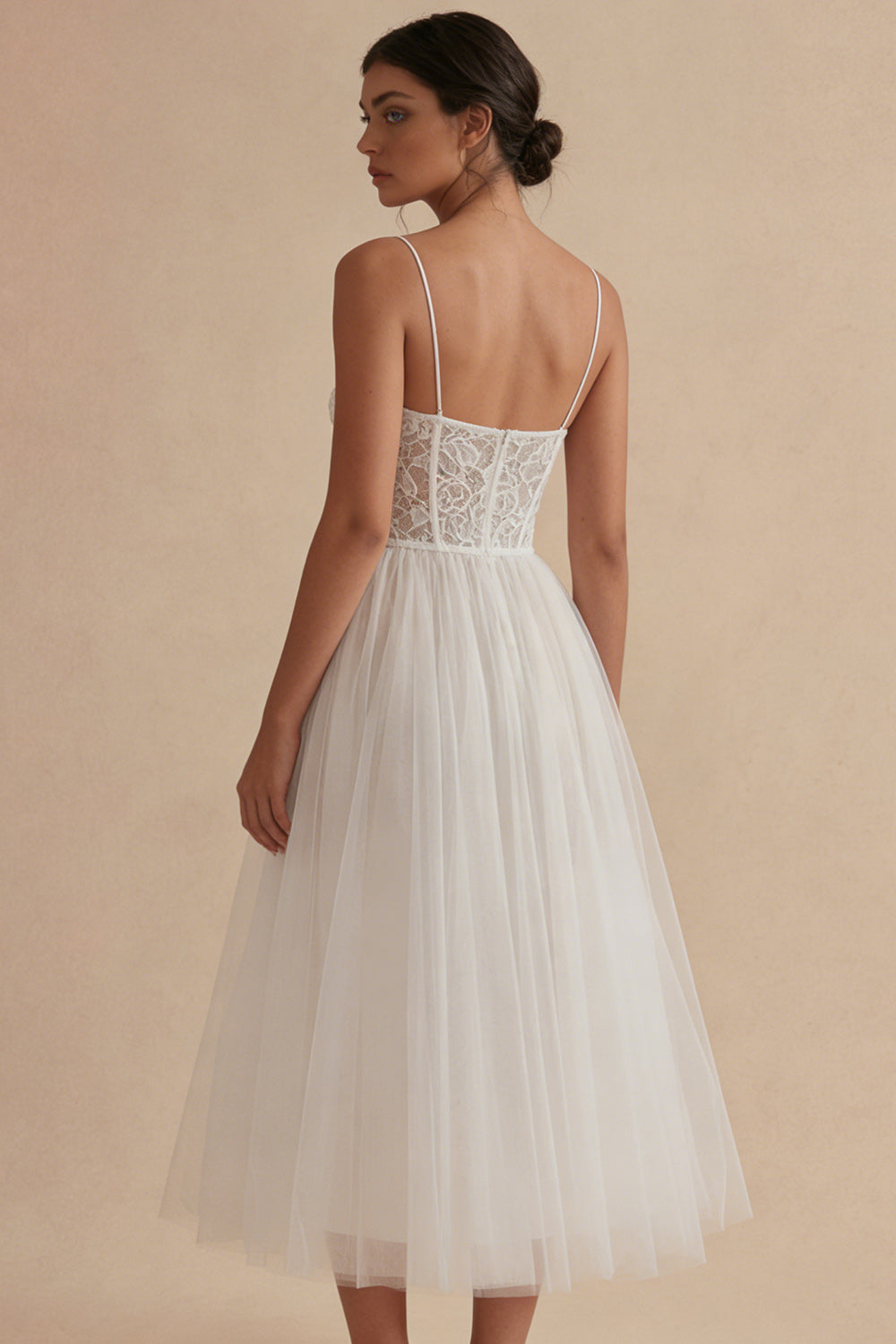 Floral Spaghetti Straps White Maxi A Line Corset Boho Wedding Dress with Lace