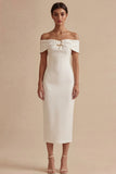 Off the Shoulder Sheath Maxi White Beach Wedding Dress