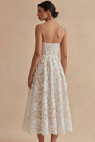 Lace Floral White Maxi A Line Corset Spaghetti Straps Boho Wedding Dress