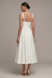 Thick Straps Ruched White Maxi A Line Beach Wedding Dress