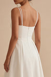 Simple V-Neck White Maxi A Line Beach Wedding Dress