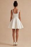 Short V-Neck White A Line Wedding Dress with Lace