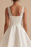Short V-Neck White A Line Wedding Dress with Lace
