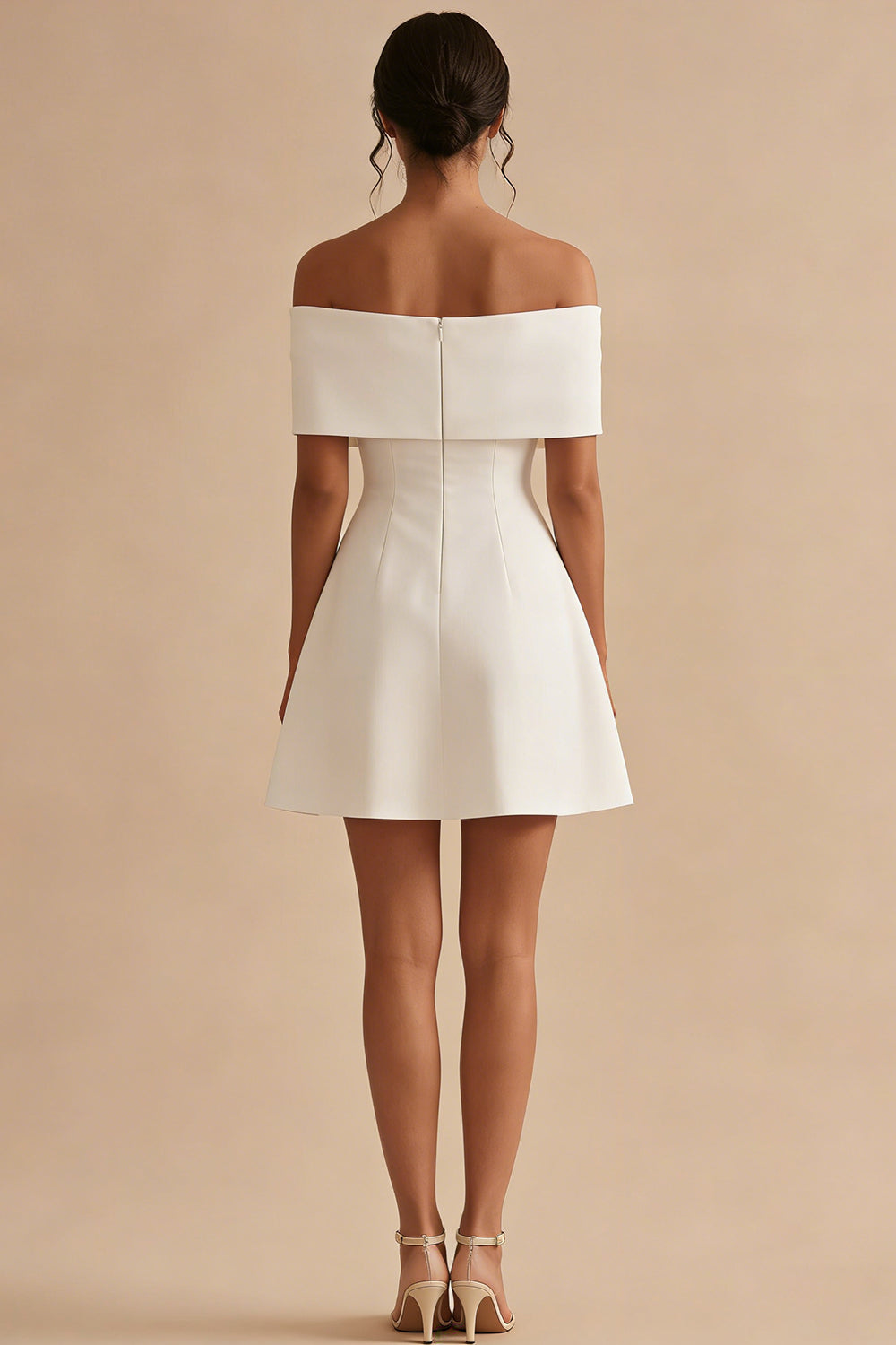Off the Shoulder Short White A Line Beach Wedding Dress with Bow